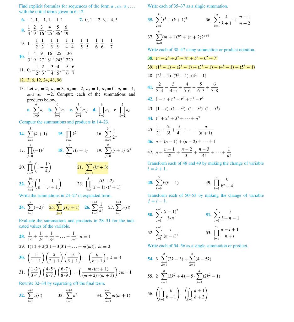 Solved For the problems below, consider the summation | Chegg.com