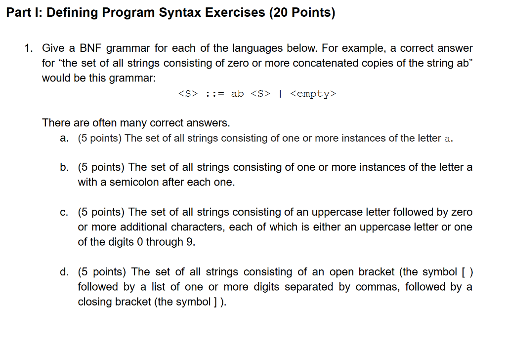 Solved Part 1: Defining Program Syntax Exercises (20 points) | Chegg.com