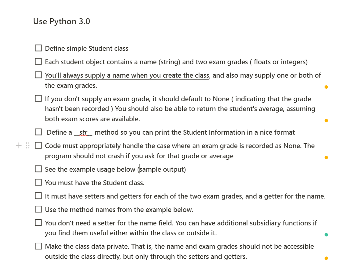 Solved Use Python 3.0 Define simple Student class Each | Chegg.com