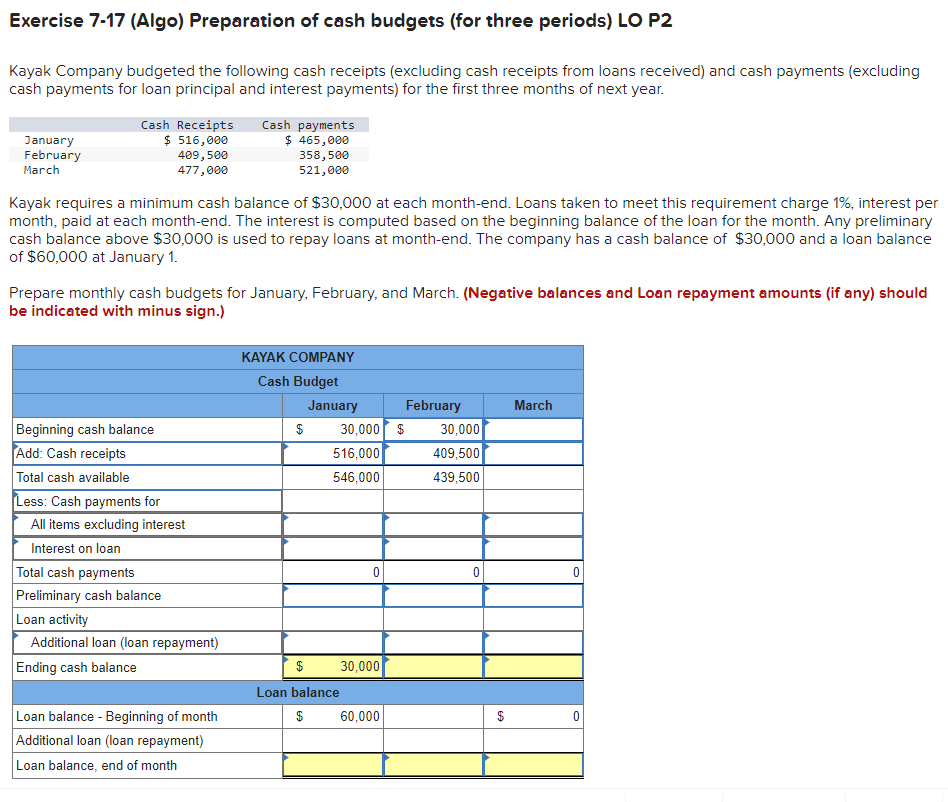 Solved Exercise 717 (Algo) Preparation of cash budgets (for