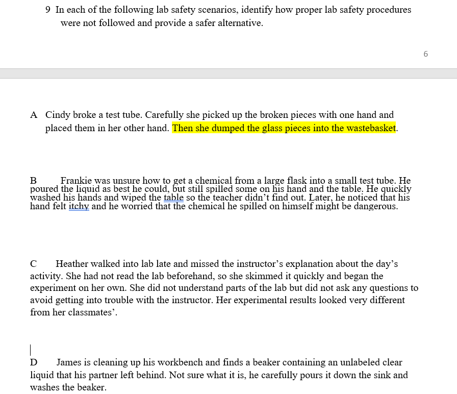 Solved 9 In Each Of The Following Lab Safety Scenarios, 