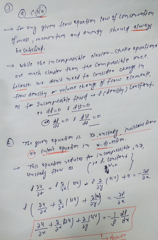 Solved 3. 3 A) "The Incompressible Navier-Stokes Equations | Chegg.com