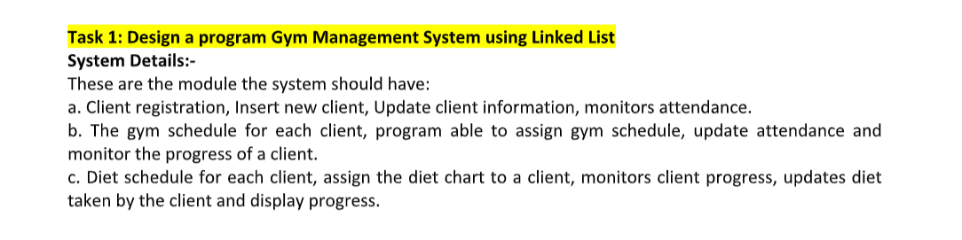 Solved Task 1: Design a program Gym Management System using | Chegg.com