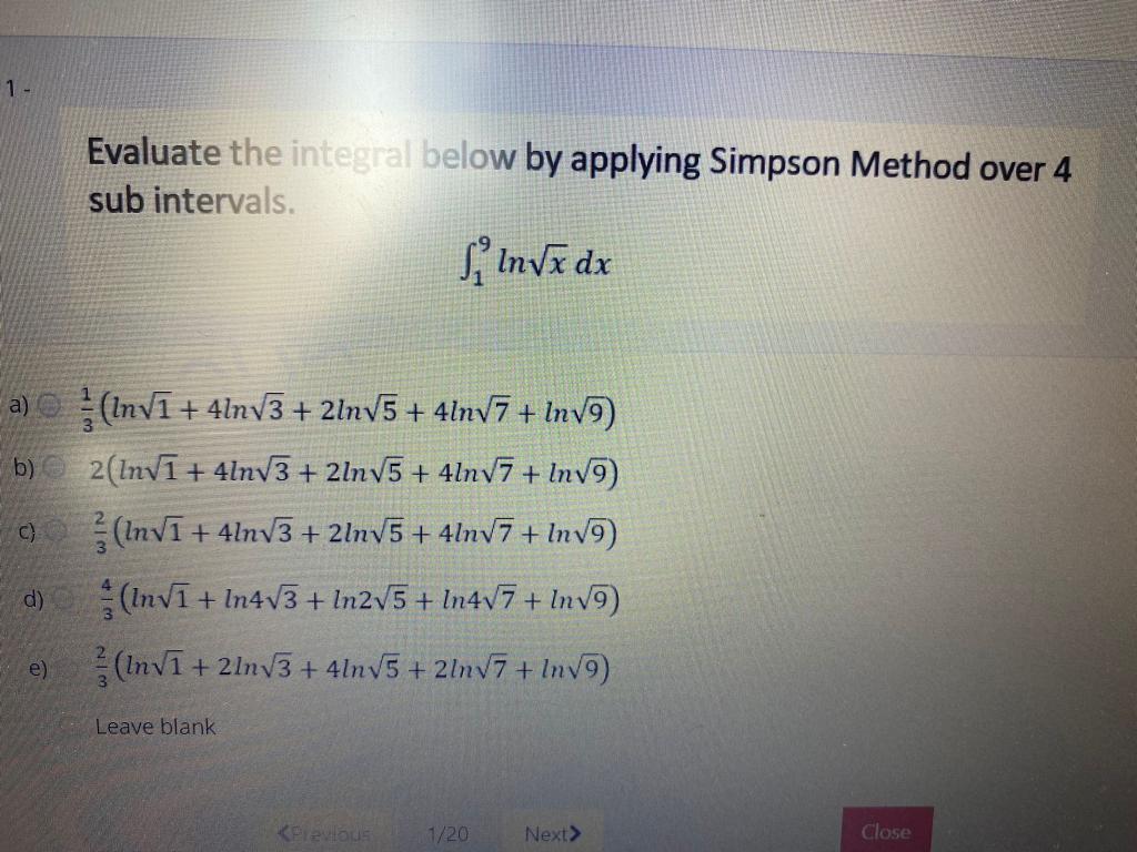 Solved 1 - Evaluate the integral below by applying Simpson | Chegg.com