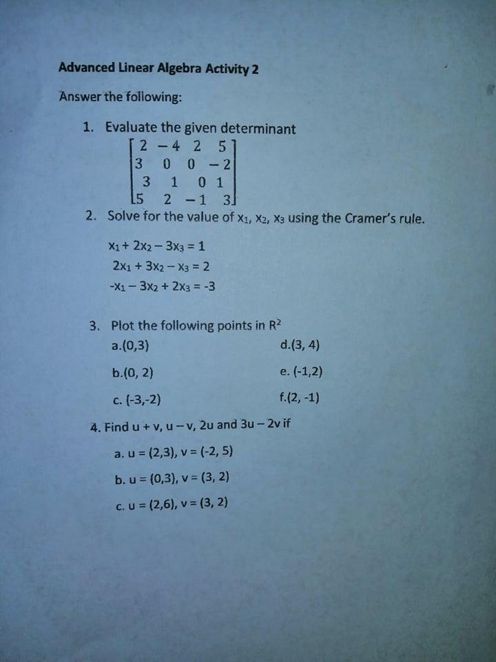 Solved Advanced Linear Algebra Activity 2 Answer The | Chegg.com