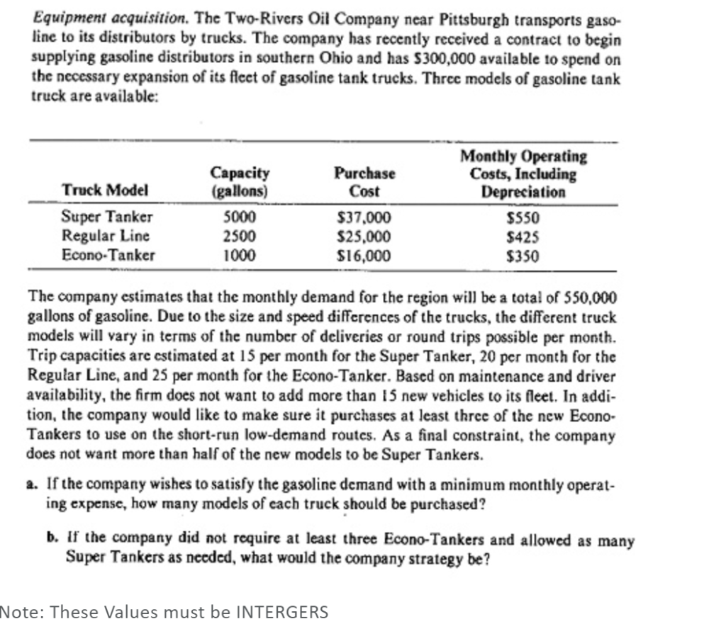 Solved Equipment acquisition. The TwoRivers Oil Company