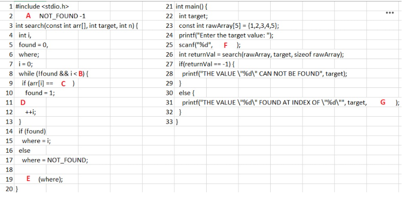 Solved ... 1 #include 2 ANOT_FOUND-1 3 int search(const int | Chegg.com