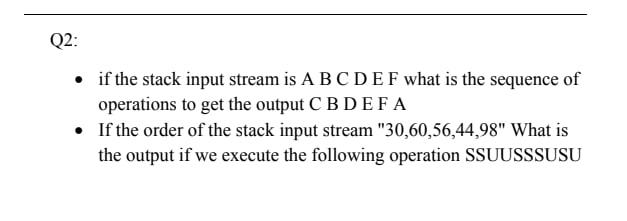 Solved Q2: • if the stack input stream is A B C D E F what | Chegg.com