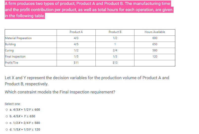 Solved A Firm Produces Two Types Of Product, Product A And | Chegg.com