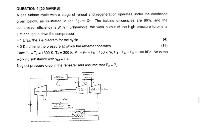 Solved QUESTION 4 120 MARKS A Gas Turbine Cycle With A Stage | Chegg.com