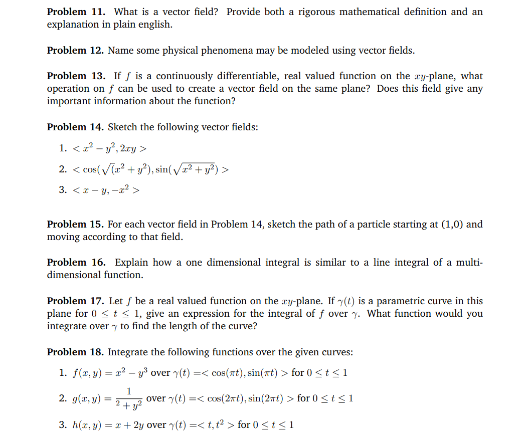 Solved Problem 11. What is a vector field? Provide both a | Chegg.com