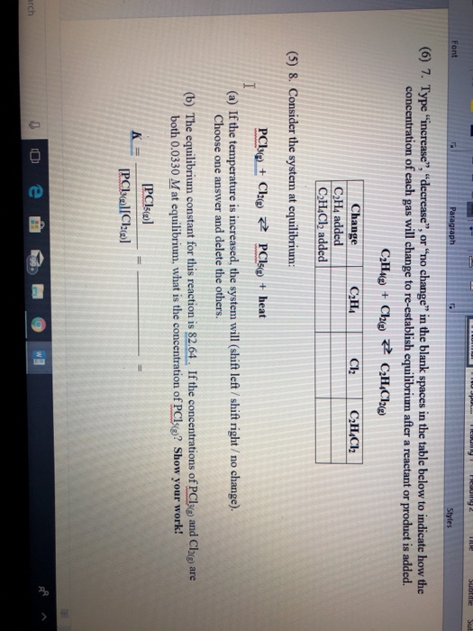 Solved Font (6) 7. Type "increase", "decrease", or no | Chegg.com