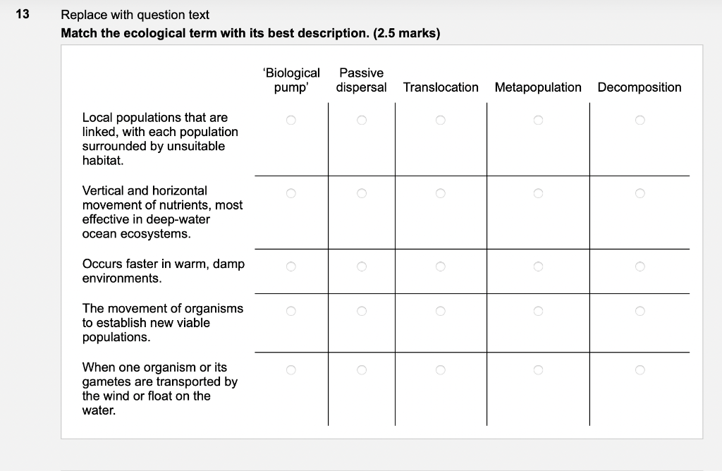 Solved 13 Replace With Question Text Match The Ecological | Chegg.com