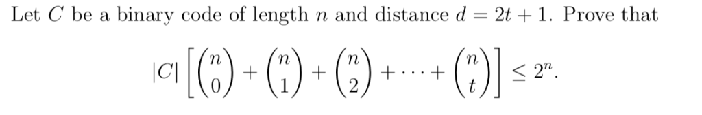 Solved Let C' be a binary code of length n and distance d 2t | Chegg.com