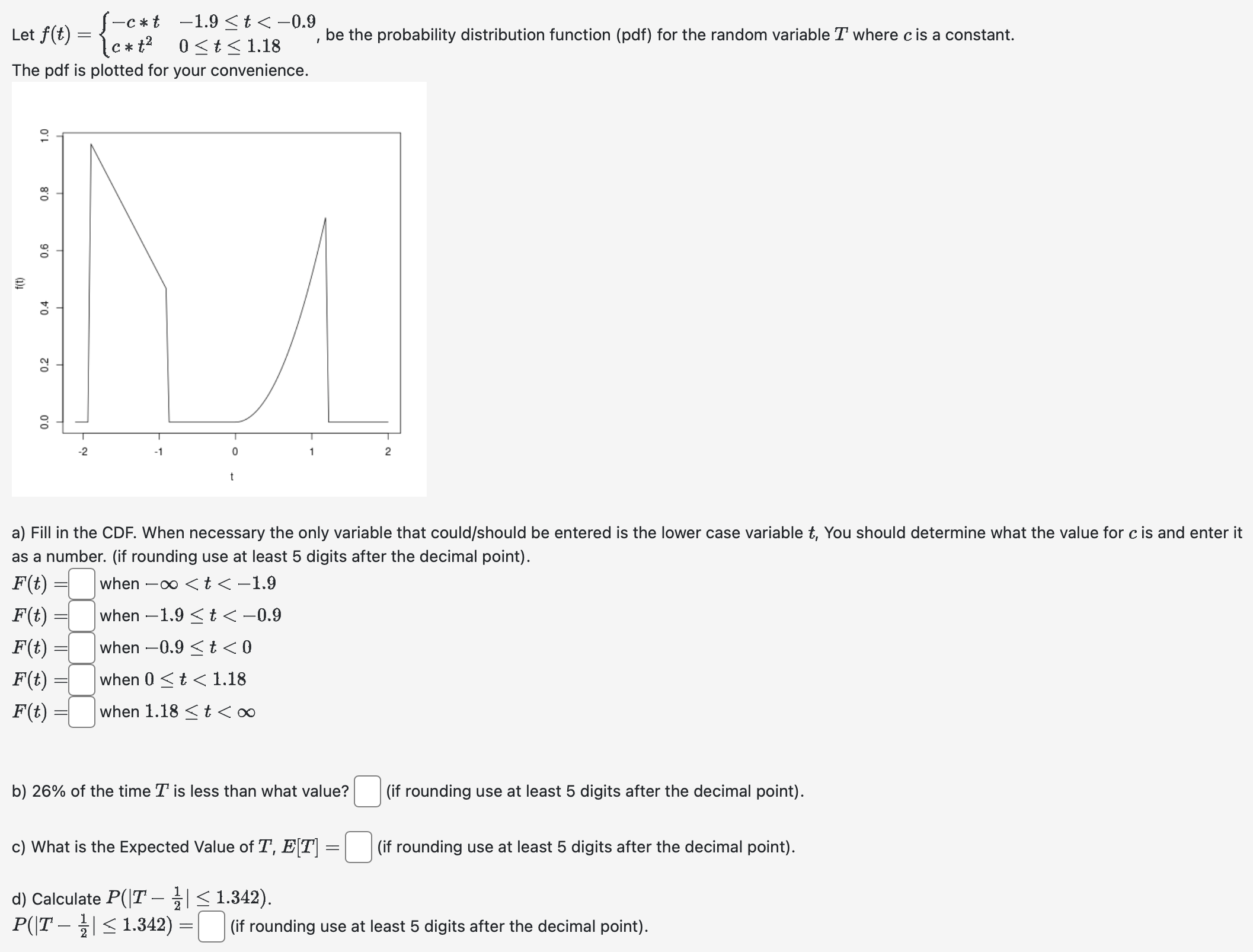 Solved a) ﻿Fill in the CDF. ﻿When necessary the only | Chegg.com