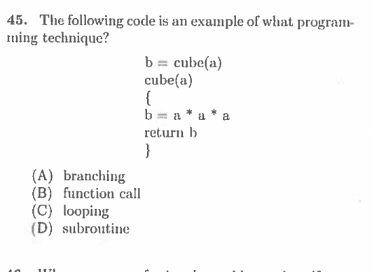 Solved 45. The following code is an example of what | Chegg.com
