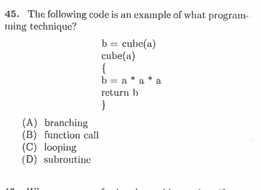 Solved 45. The Following Code Is An Example Of What | Chegg.com