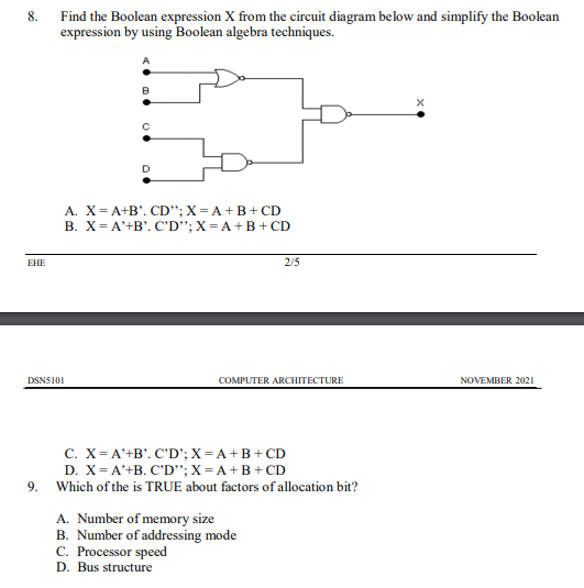 Solved 8. Find the Boolean expression from the circuit | Chegg.com