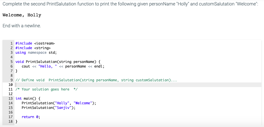 Solved Complete the second PrintSalutation function to print | Chegg.com