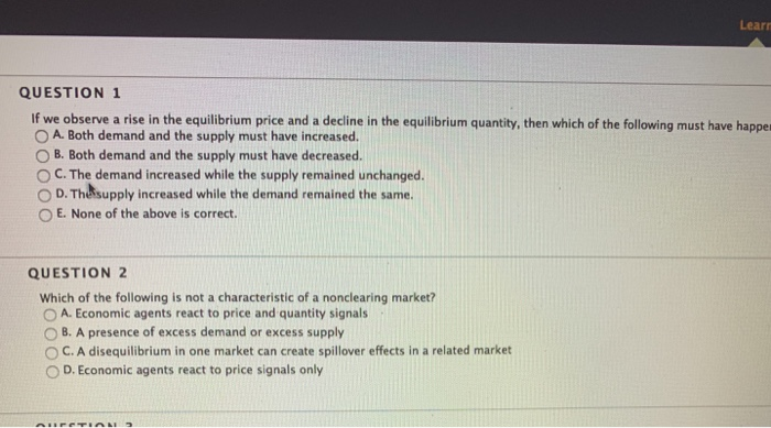 Solved Learn QUESTION 1 If we observe a rise in the | Chegg.com