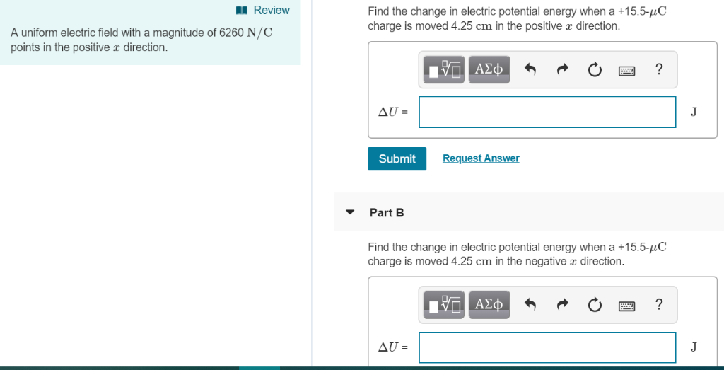 Solved Review Find the change in electric potential energy | Chegg.com