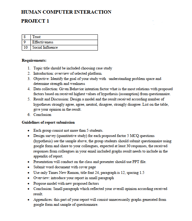 HUMAN COMPUTER INTERACTION PROJECT 1 Overview: User | Chegg.com