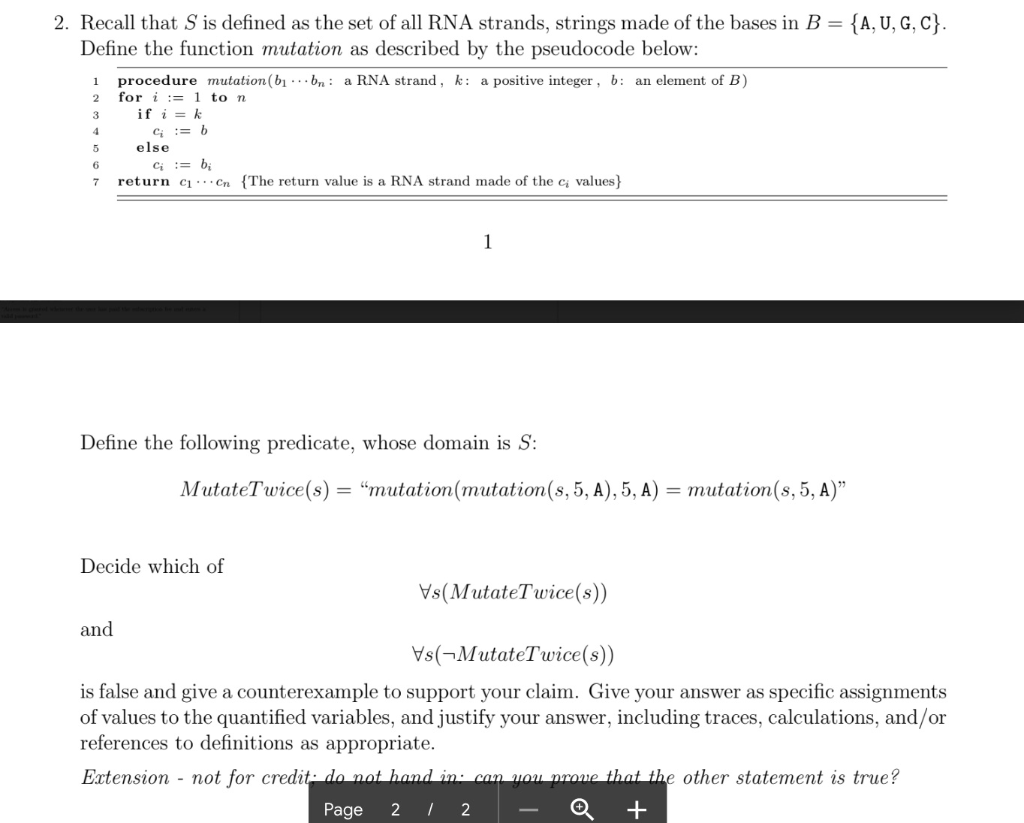 2 Recall That S Is Defined As The Set Of All Rna Chegg Com