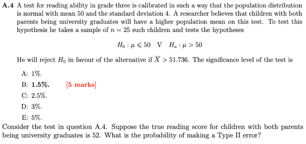 Solved A.4 A test for reading ability in grade three is | Chegg.com