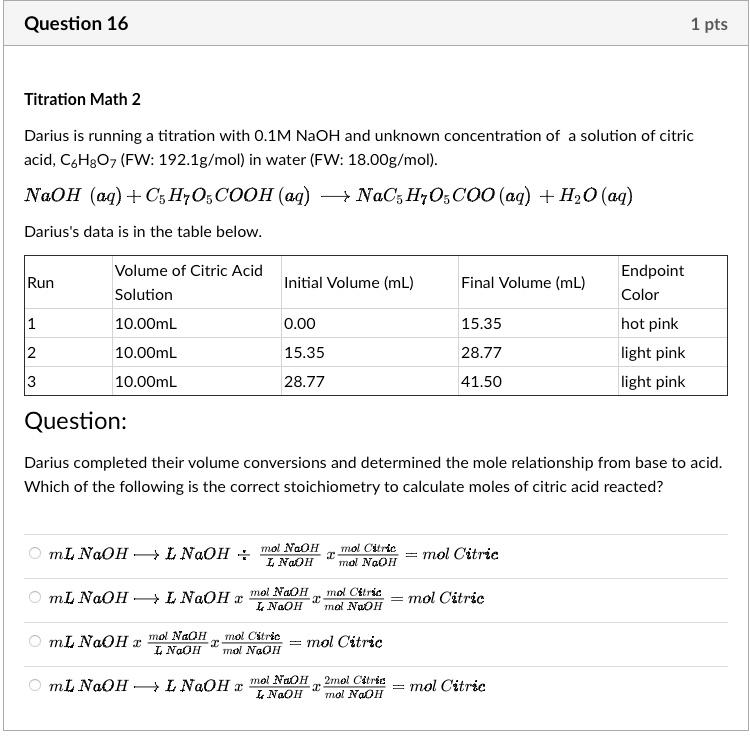 Solved Question 16 1 pts Titration Math 2 Darius is running