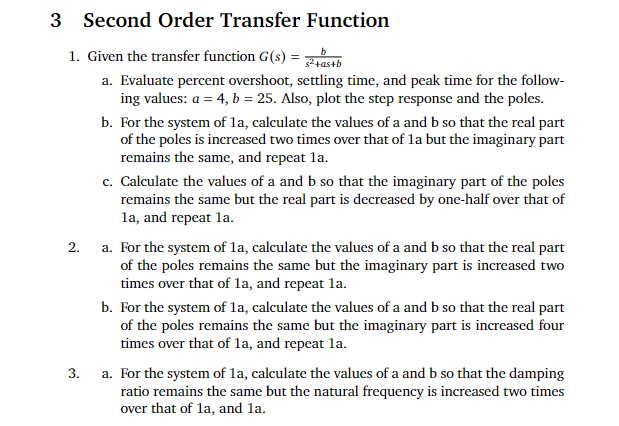Solved 3 Second Order Transfer Function 1. Given the | Chegg.com