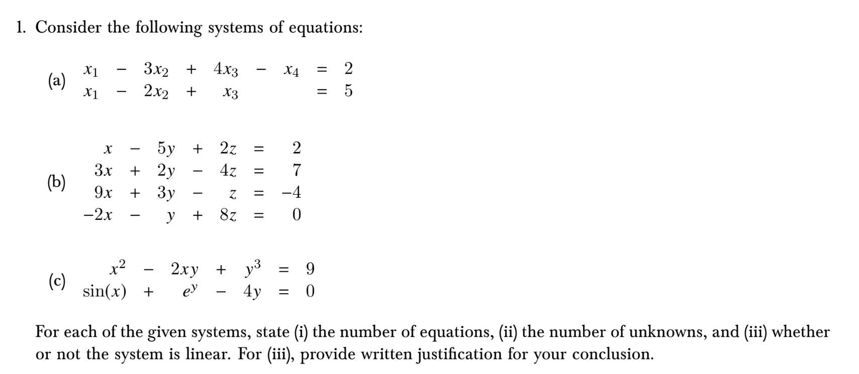 Solved 1. Consider the following systems of equations: (a) | Chegg.com