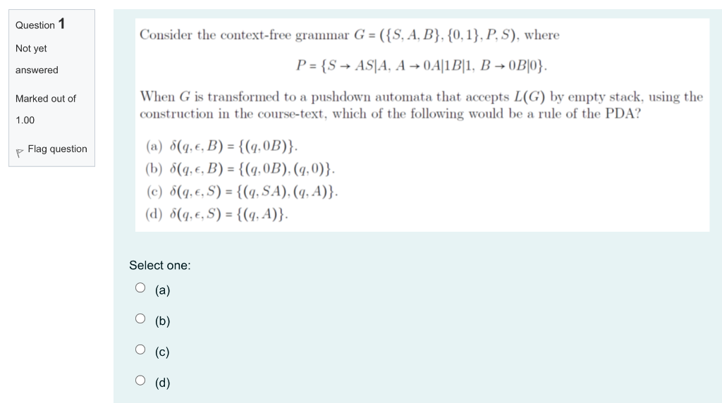 Solved Question 1 Not yet answered Consider the context-free | Chegg.com