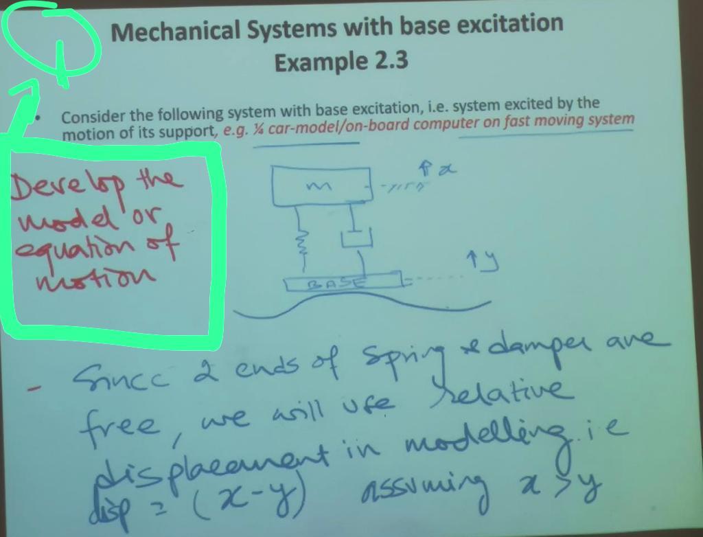 Mechanical Systems with base excitation
Example 2.3
Consider the following system with base excitation, i.e. system excited b