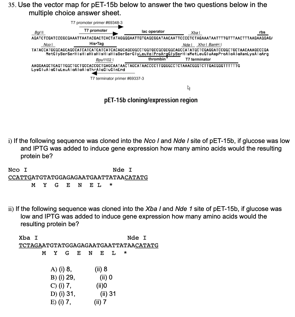 35. Use the vector map for pET-15b below to answer | Chegg.com | Chegg.com