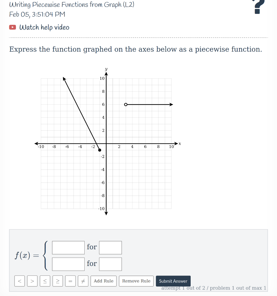 Solved Writing Piecewise Functions from Graph (L2) Feb 05, | Chegg.com