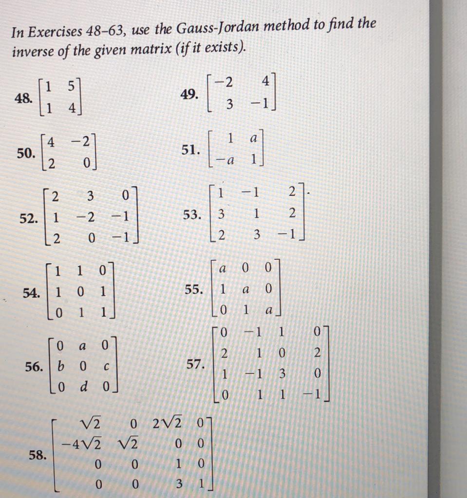 Solved In Exercises 48-63, use the Gauss-Jordan method to | Chegg.com