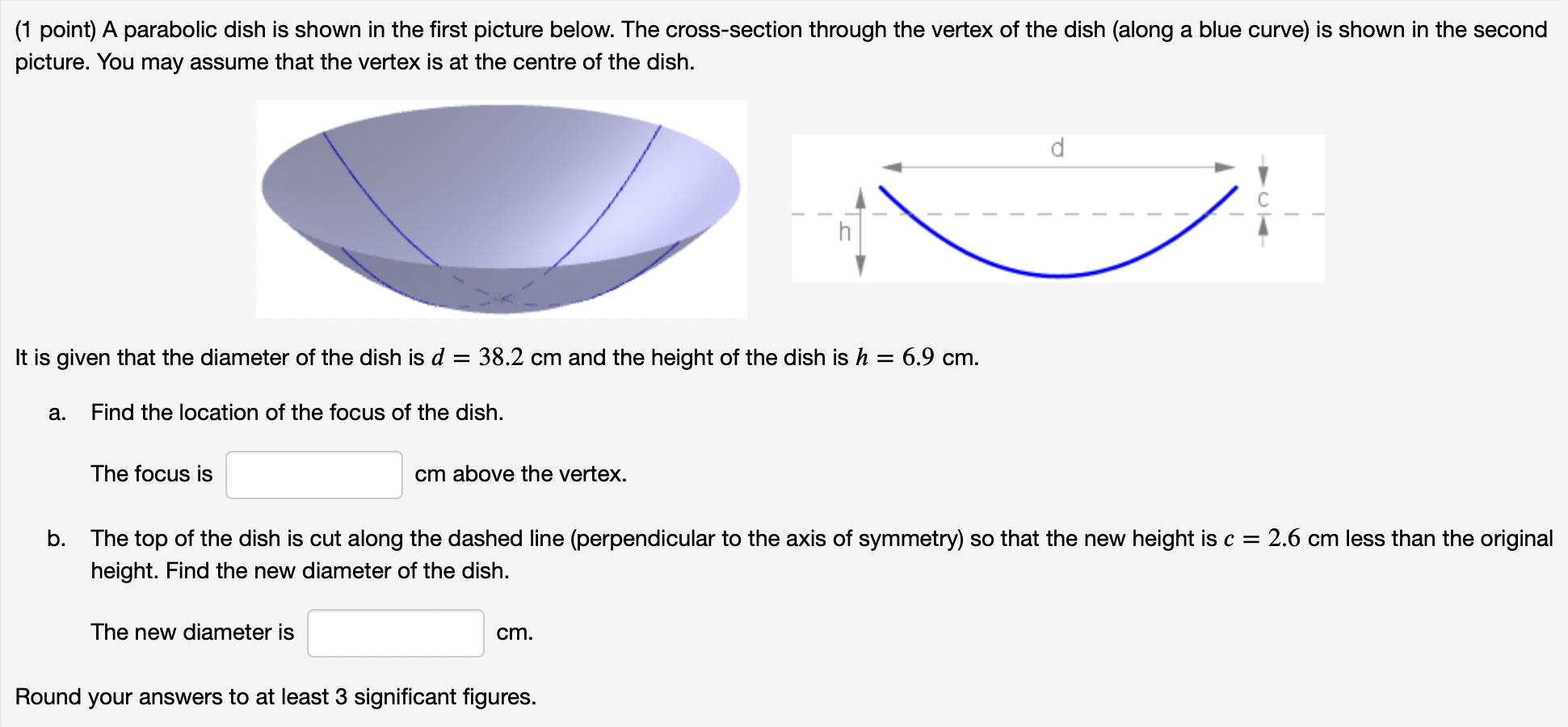 Solved (1 point) A parabolic dish is shown in the first | Chegg.com