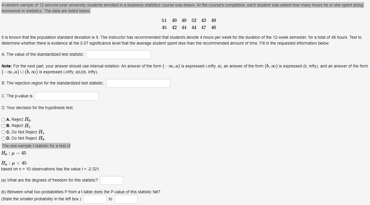 Solved A random sample of 12 second-year university students 
