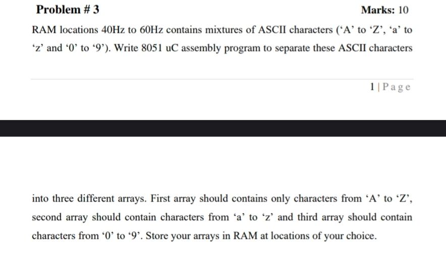 Solved Problem # 3 Marks: 10 RAM locations 40 Hz to 60 Hz | Chegg.com