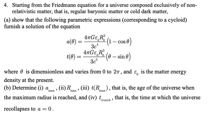 4. Starting From The Friedmann Equation For A | Chegg.com