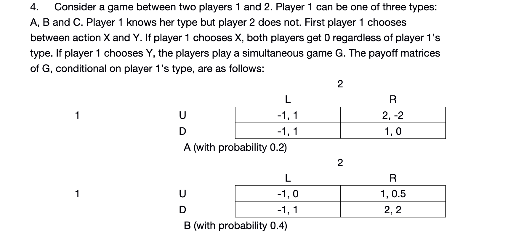 4. Consider a game between two players 1 and 2. | Chegg.com