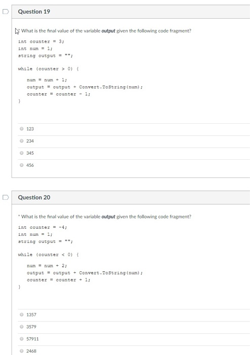 Solved Question 1 what is the final value of the variable | Chegg.com