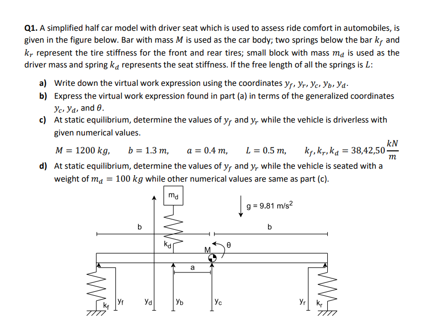 Solved Q1. A simplified half car model with driver seat | Chegg.com