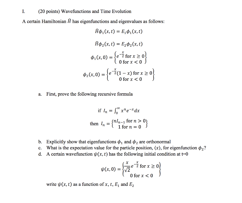 Solved I Points Wavefunctions And Time Evolution A Chegg Com