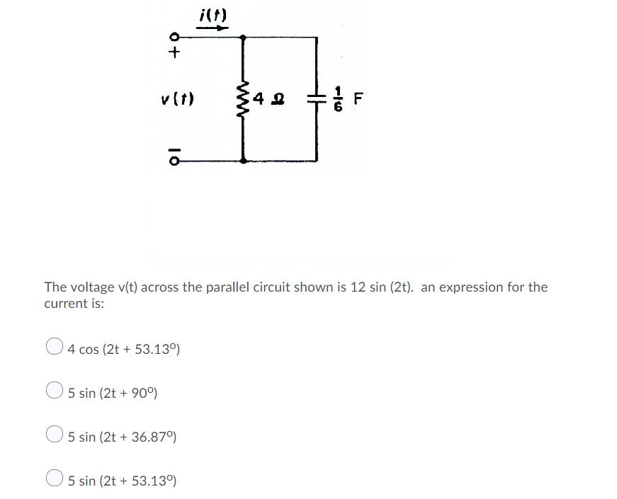 Solved F v(t) 4오 The voltage v(t) across the parallel | Chegg.com