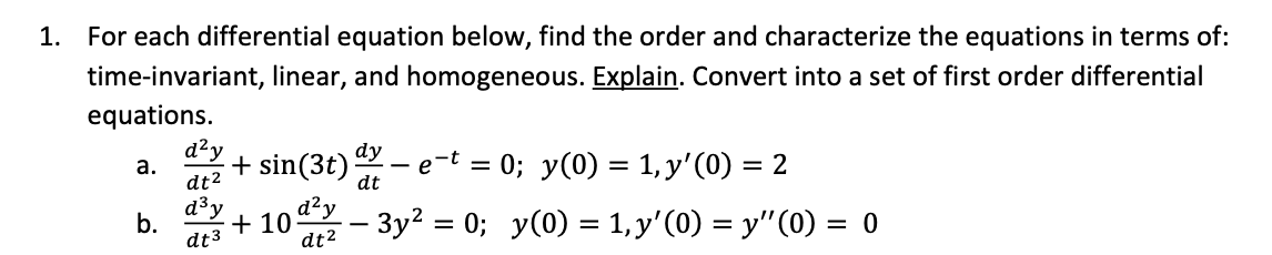 Solved 1. For each differential equation below, find the | Chegg.com