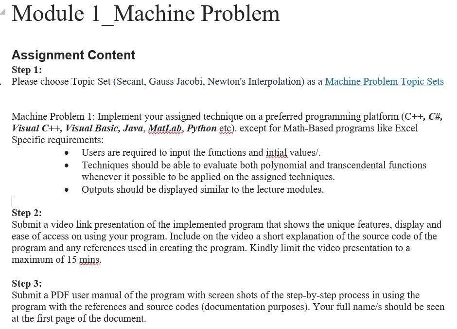 -Module 1 Machine Problem Assignment Content Step 1: | Chegg.com