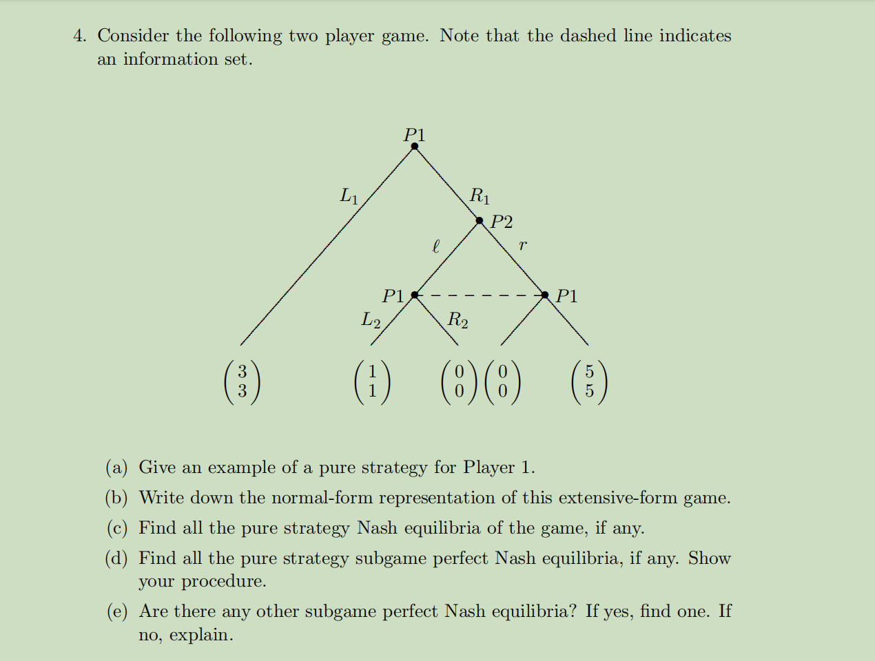Solved 4. Consider the following two player game. Note that | Chegg.com