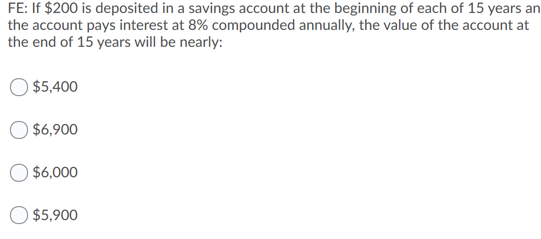 Solved FE: If $200 is deposited in a savings account at the | Chegg.com