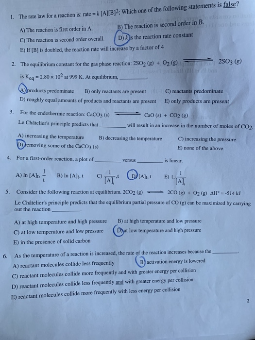 Solved 1. The rate law for a reaction is: rate k[AJB12; | Chegg.com